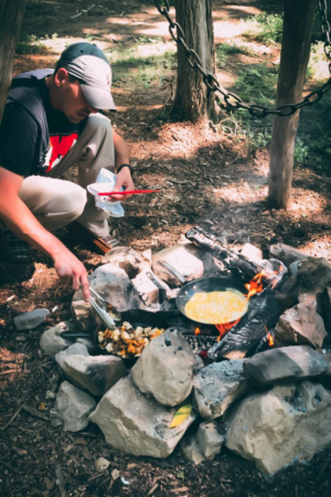 campfire cooking steak kabobs